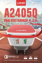 Зарядно 220V бързозареждащо оригинално LDNIO Qualcomm 2.0 Quickcharge 2xUSB с Micro USB кабел бял
